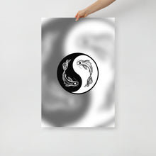 Load image into Gallery viewer, A 24 by 36 inch poster with two koi fish making the yin yang symbol with a blurry background. Also available as a graphic t-shirt.