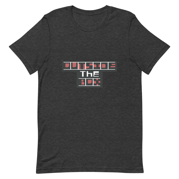 A graphic t-shirt that says outside the box.