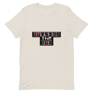 A graphic t-shirt that says outside the box.