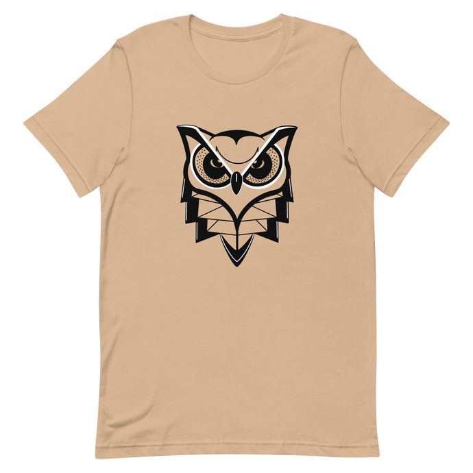 A graphic t-shirt showing an owl.